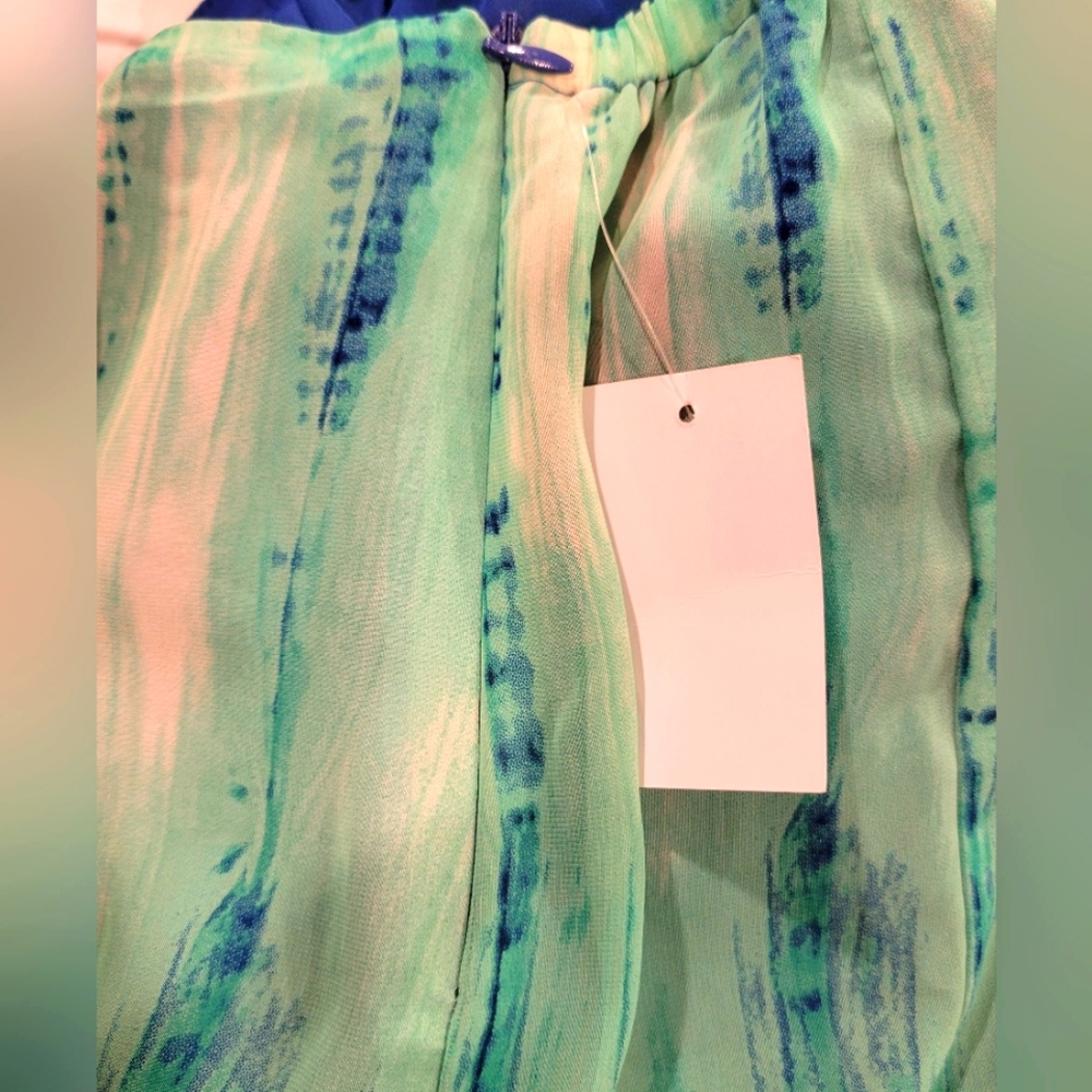 Boho Tie Dye Ombre Skirt Pretty Blues/Teal Sheer Women's 12 Petite - Picture 5 of 7